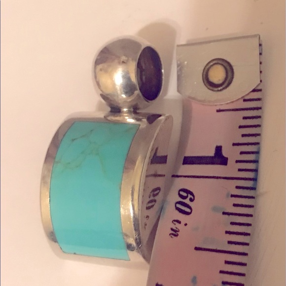 STERLING SILVER TURQUOISE SLIDE PENDANT--.925 ATI MEXICO - Picture 4 of 8